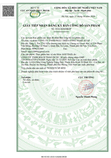 giấy đăng ký sản phẩm ago dad
