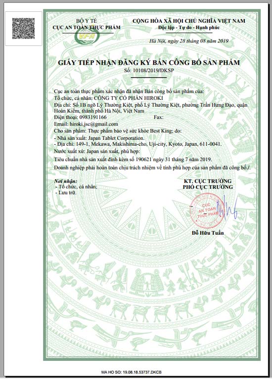 giấy công bố Bestking