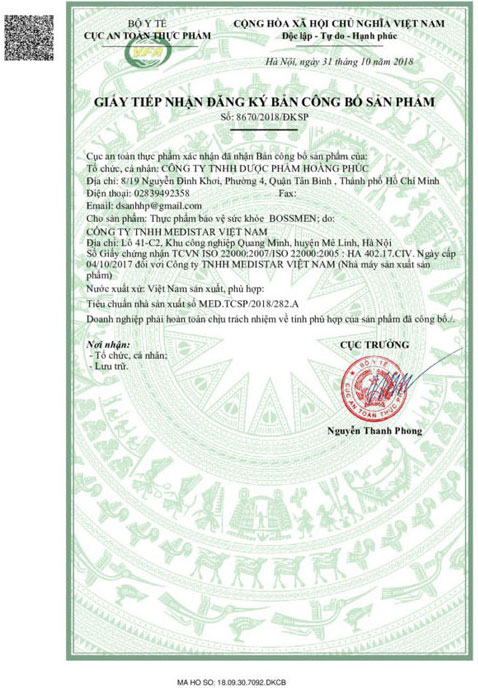 giấy đăng ký sản phẩm bossmen