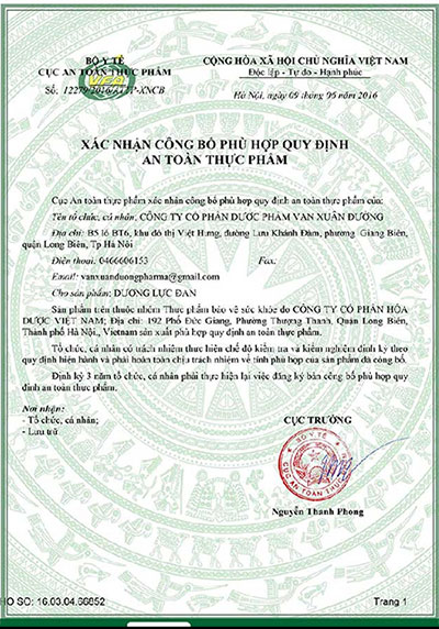 giấy đăng ký sản phẩm dương lực đan