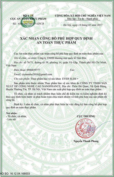 giấy đăng ký ever slim