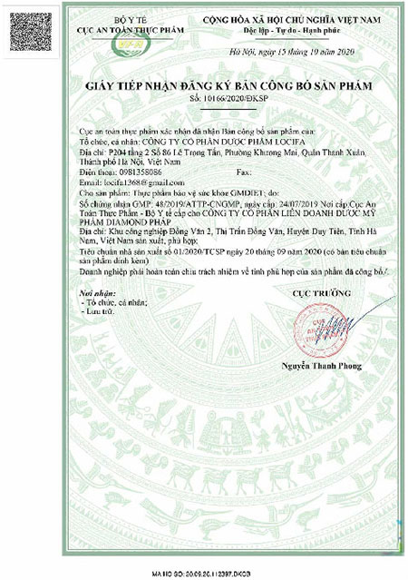 giấy đăng ký gm diet