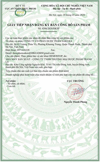 giấy đăng ký hemostop