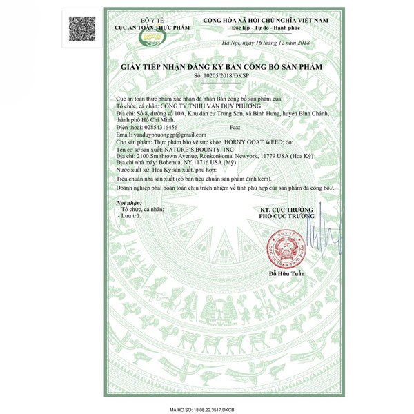 giấy đăng ký horny goat weed