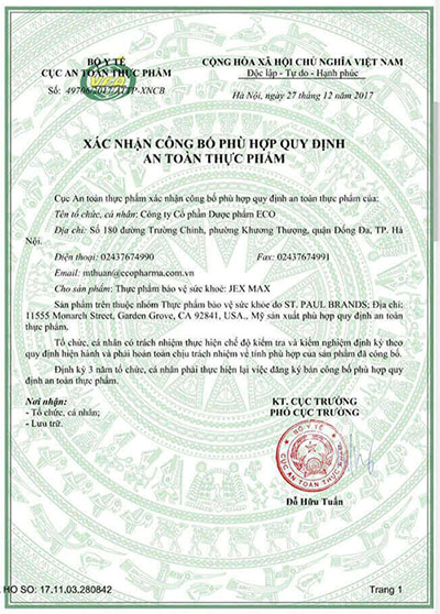 giấy đăng ký sản phẩm jex max