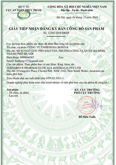 giấy đăng ký sản phẩm king aion