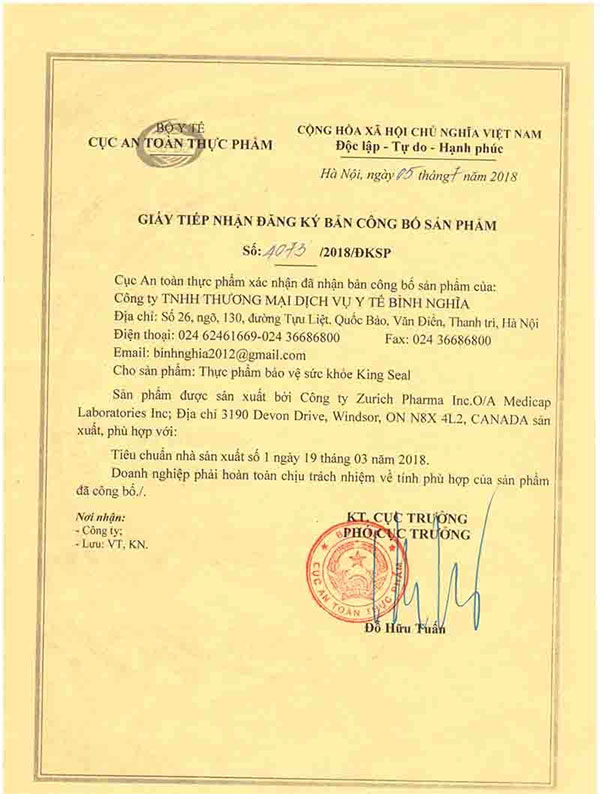 giấy đăng ký sản phẩm king seal