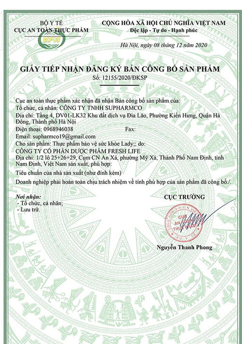 giấy đăng ký sản phẩm lady