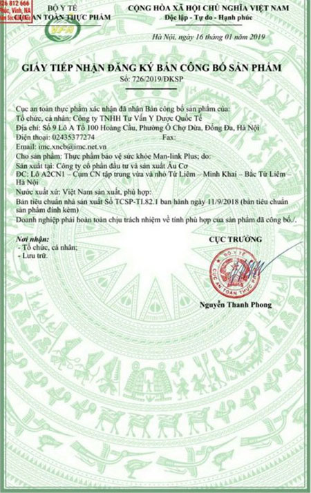 giấy đăng ký man-link plus