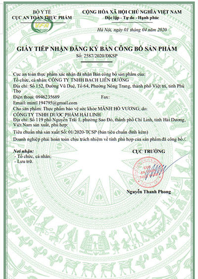 giấy đăng ký sản phẩm mãnh hổ vương