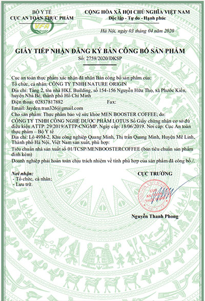 giấy đăng ký men booster coffee