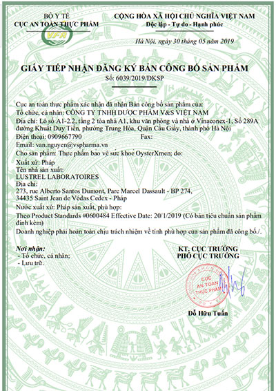 giấy đăng ký sản phẩm oysterxmen