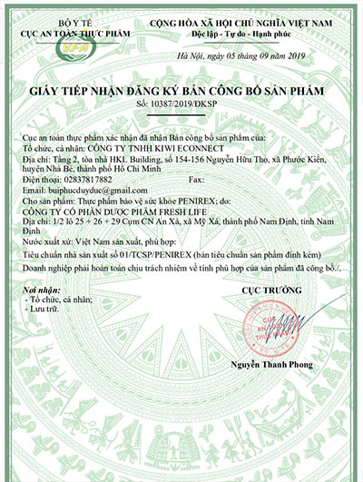 giấy công bố sản phẩm penirex