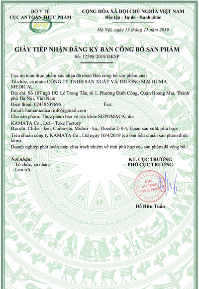 giấy đăng ký sản phẩm supomaca