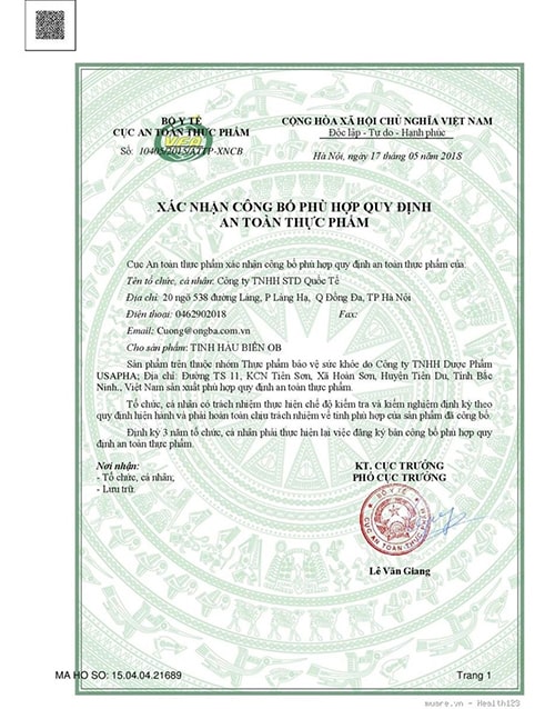 giấy đăng ký  tinh hàu biển ob