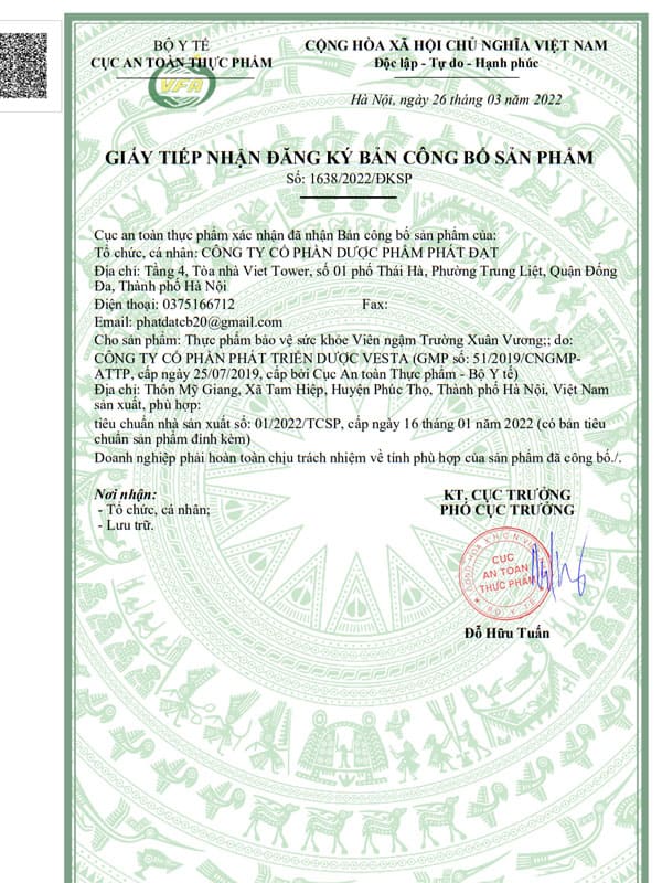 giấy đăng ký trường xuân vương