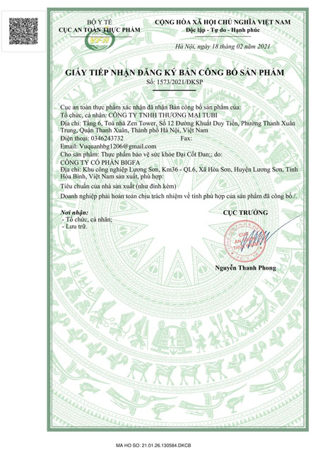 giấy đăng ký sản phẩm đại cốt đan