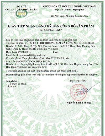 giấy công bố sản phẩm fujiwara
