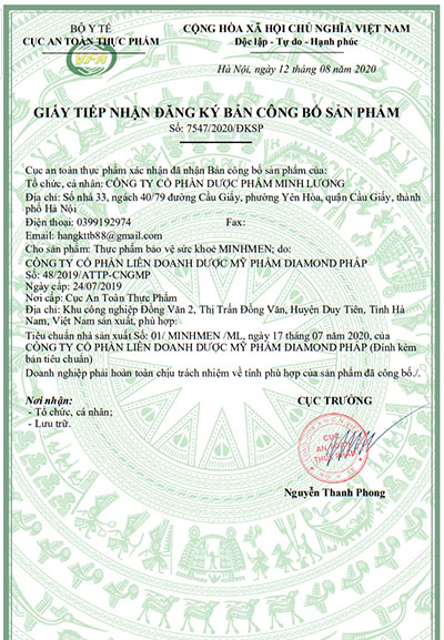 giấy đăng ký sản phẩm minh men