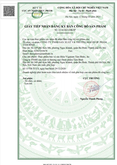 giấy công bố sản phẩm viganam tâm bình