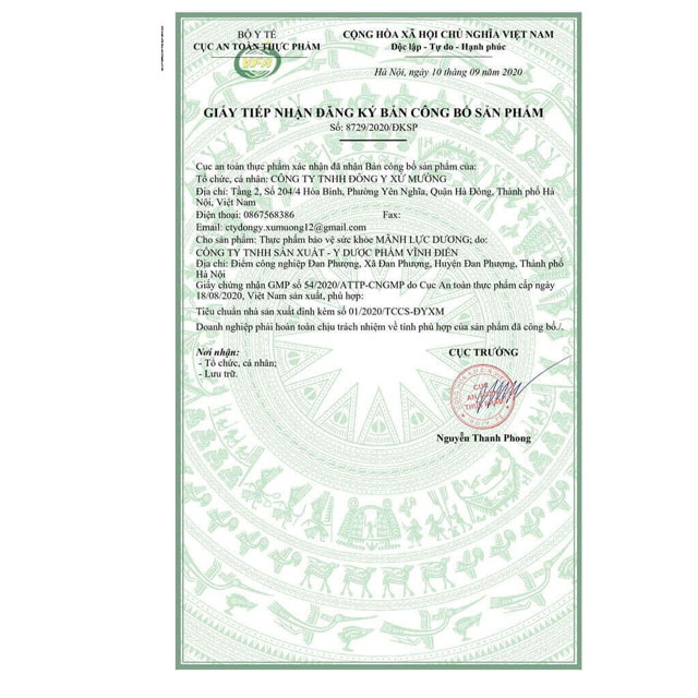 giấy đăng ký bản công bố sản phẩm