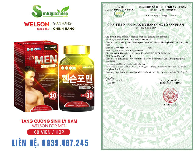 Chứng nhận sản phẩm Welson For Men