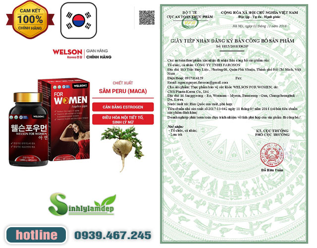 chứng nhận sản phẩm Welson For Women