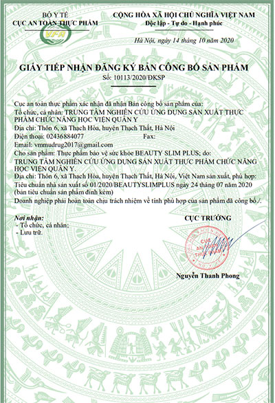 giấy đăng ký beauty slim plus