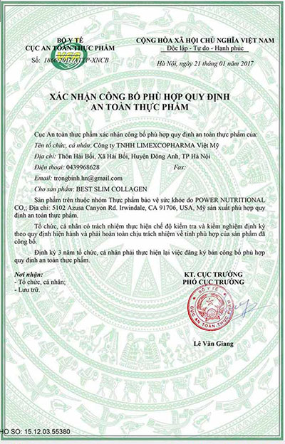 giấy đăng ký best slim collagen