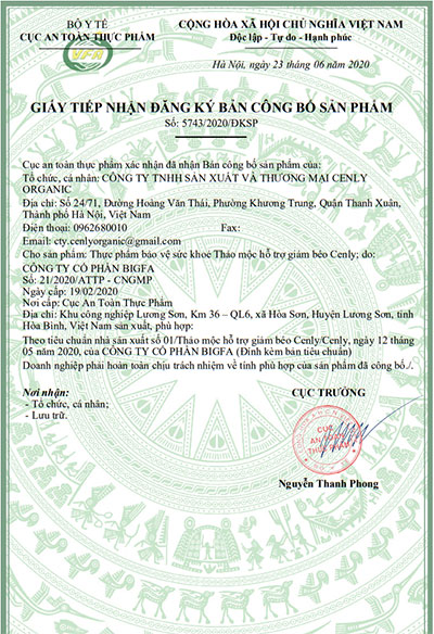 giấy đăng ký giảm cân cenly