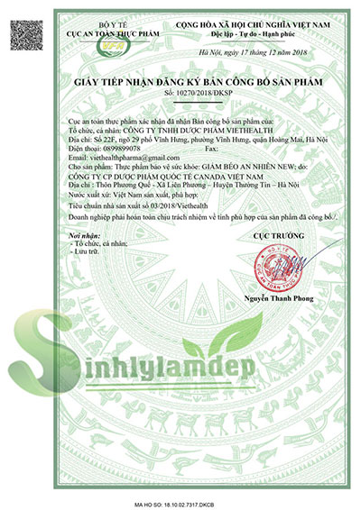 giấy đăng ký giảm béo an nhiên