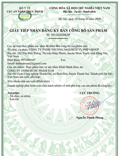 giấy công bố sản phẩm minh mệnh đơn