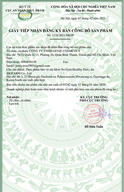 giấy đăng ký no gym healthy diet