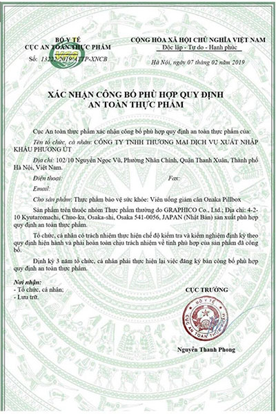 giấy đăng ký onaka pillbox