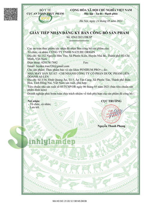 giấy chứng nhận penirum pro plus