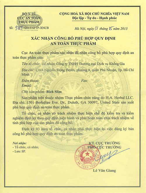 giấy đăng ký rich slim