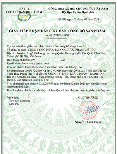 giấy công bố sản phẩm sinh lực khang