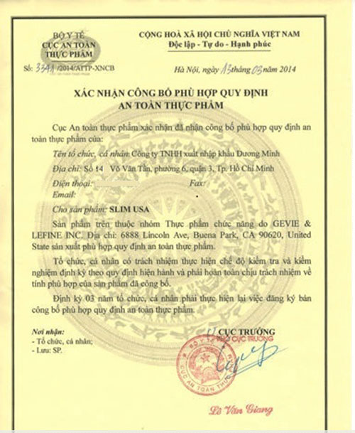 giấy đăng ký slim usa