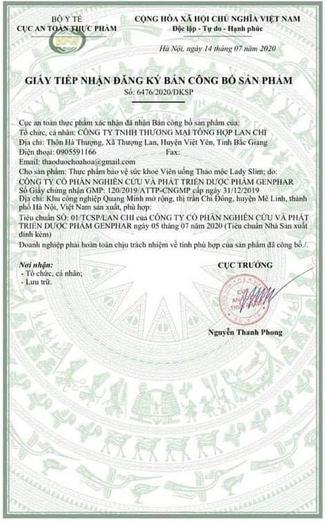 giấy công bố thảo mộc lady slim