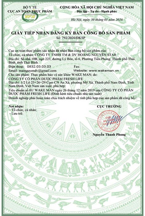 giấy công bố sản phẩm wake man