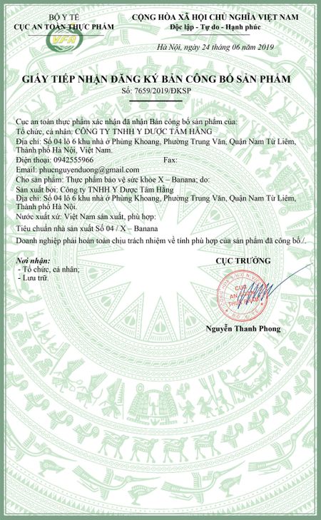 giấy công bố sản phẩm x banana
