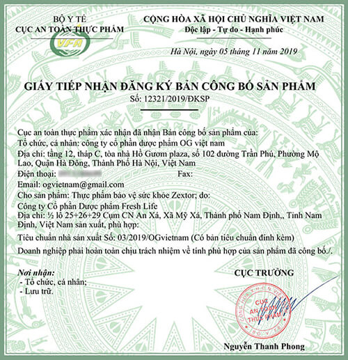 giấy công bố sản phẩm zoxtor