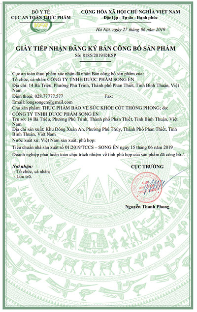 giấy công bố sản phẩm cốt thống phong