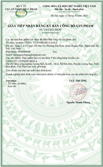 giấy chứng nhận genki