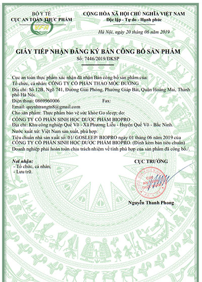 giấy công bố sản phẩm go sleep