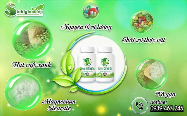 thành phần combo 2 sản phẩm green coffee slim