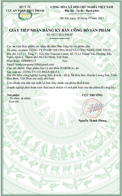 giấy chứng nhận haboka