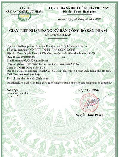 giấy công bố sản phẩm liên tâm an