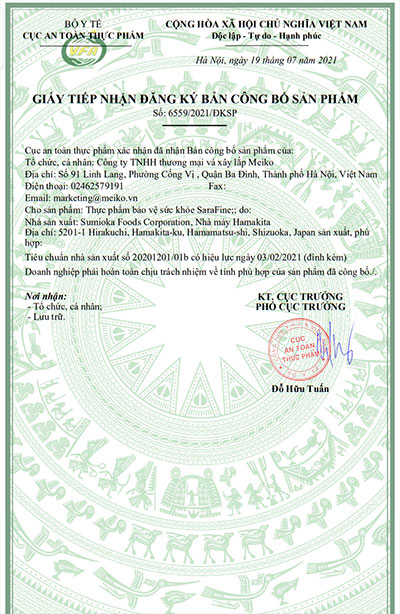 giấy công bố sản phẩm sarafine