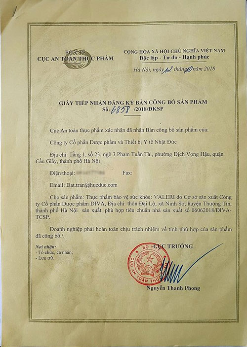 giấy chứng nhận valeri